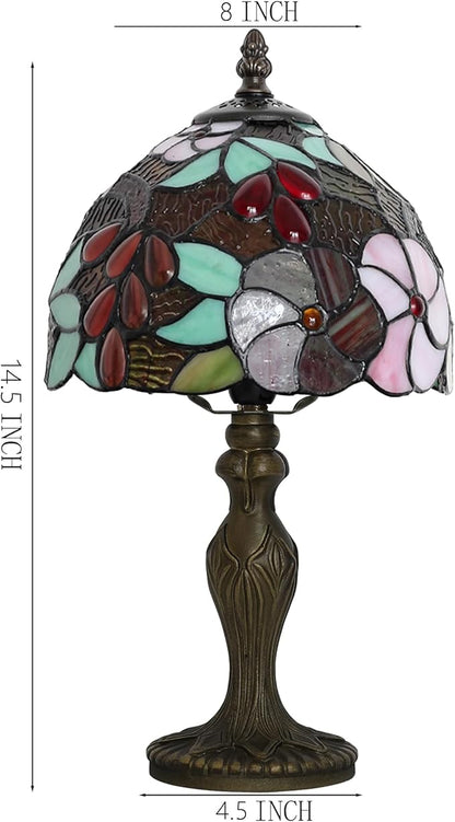 Tiffany Style Lamp Stained Glass Table Lamp 8 x 14.5 Mini Accent Light Grape Design Small Decorative Bedside Reading Memory Lamp