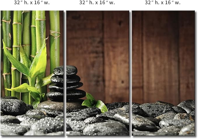 3 Panel Zen Wall Art Bamboo Canvas Green Spa Wooden Background Painting Pictures Print On Canvas Botanical Picture for Modern Decoration Ready To Hang