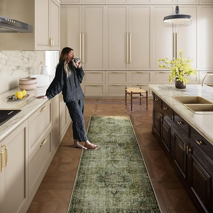 Machine Washable Kitchen Runner Rug: 2'6"x8' Hallway Rug Non Slip Low-Pile Stain Resistant Soft Carpet Runners for Entryway Hallways Kitchen Laundry Room Beside Farmhouse