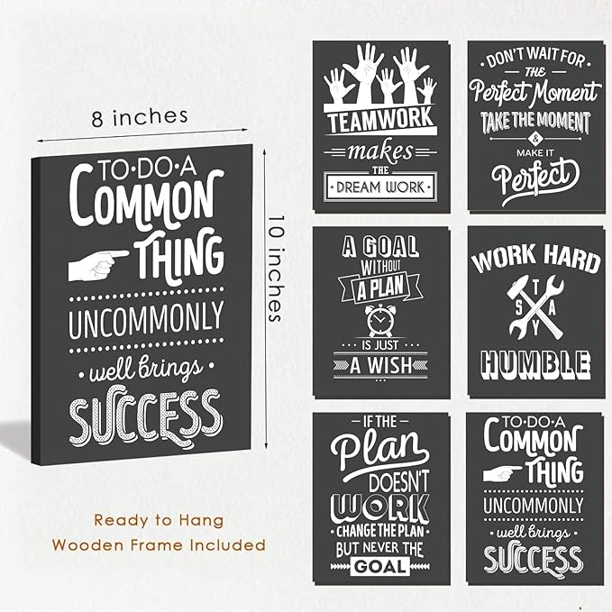 FRAMED Teamwork Wall Art, Black and White Wall Decor - Positive Wall Art, Ready to Hang (Set of 6, 8x10 Inch, Framed)