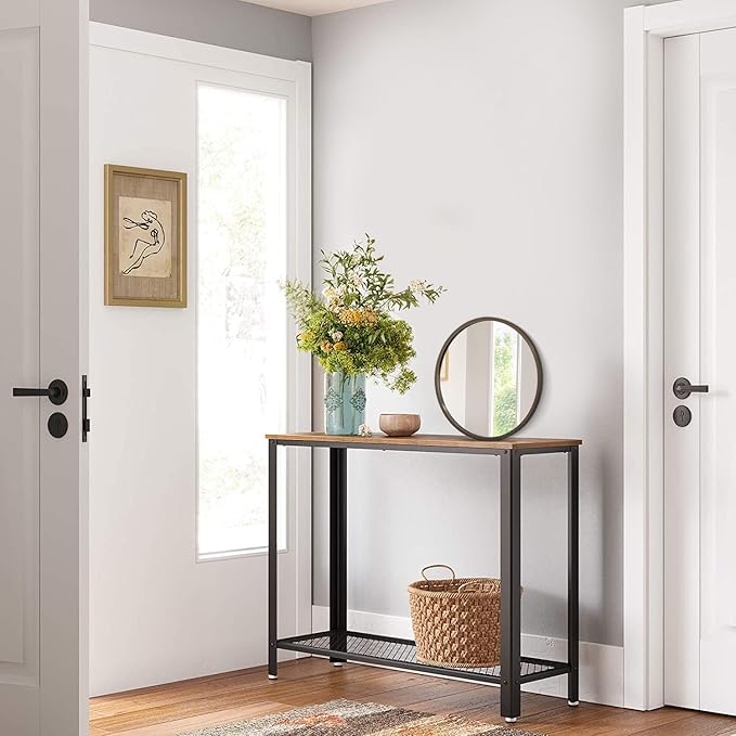 Wall Mirror Small Round Bathroom Mirror Metal Brushed Framed Rounded Corner Ative Hanging Mirror for Living Room Bedroom Entryway Farmhouse Caffee