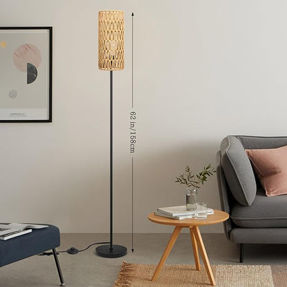 Ruiever Floor Lamp for Living Room,Farmhouse Rattan Floor lamp,Modern Standing lamp with Hand-Worked Rattan Shade,Black Tall Lamp with Foot Switch for Bedroom,Kids Room,Office,LED Bulb is Included.