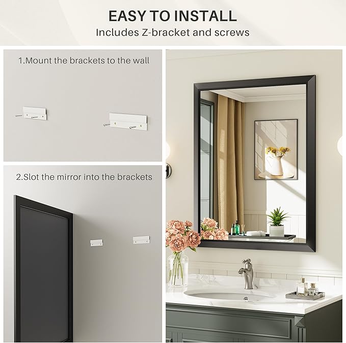 Briivue 40x30 Inch Black Bathroom Mirror for Wall, Thick Metal Framed Rectangle Mirrors for Over Sink, Bedroom, Living Room, Entryway, Anti-Rust, HD Tempered Glass