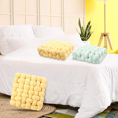 Wenqik 2 Pcs Knot Pillows Square Knotted Plush Throws Soft Accent Pillows Decoration Cushion for Couch Home Office Living Room Bedroom Bed Sofa Decor, 12'' x 13''(Goose Yellow,Crystal Velvet)