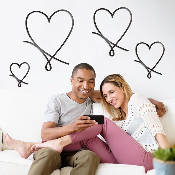 KOYILTD 4 Pcs Metal Heart Wall Art for Bedroom Modern Love Heart Wall Decor Metal Wall Decoration above Bed for Living Room Bathroom Office Wedding (Black, Romantic)