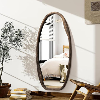 JJUUYOU Irregular Wall Mirror Asymmetrical Bathroom Mirrors for Wall 40"X20" Large Wood Framed Hanging Mirror for Living Room Bathroom Entryway Bedroom Horizontal or Vertical Dark Brown