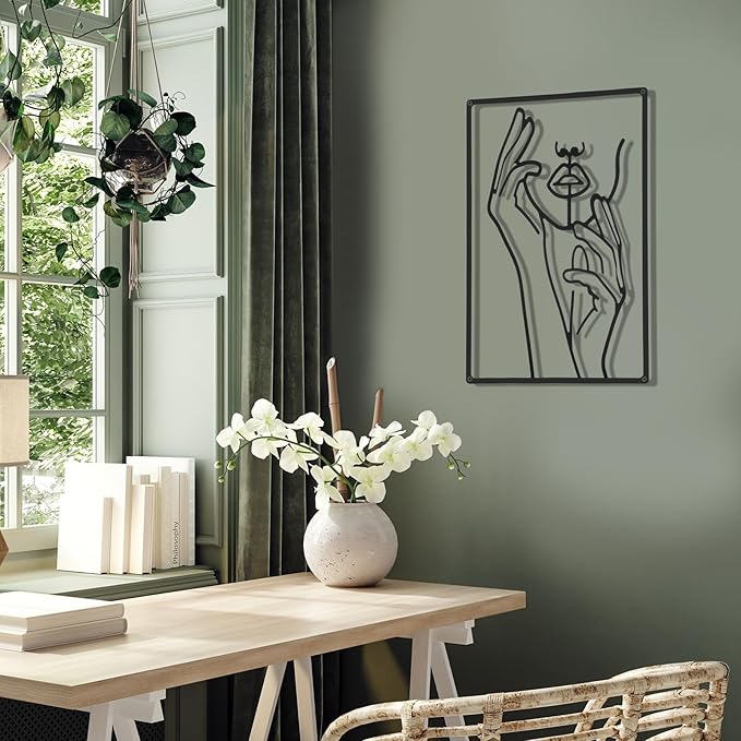 Cindeer 3 Pieces Metal Wall Art Decor 18 Inch Minimalist Modern Abstract Line Home Decor Woman's Body Shape Single Line Wall Art for Kitchen Bedroom Living Room