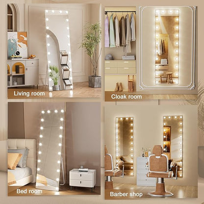 Kosmonia 64x22 Hollywood Full Length Mirror with Light, 22 Dimmable Bulbs & 3 Color Smart Touch Control, Distortion Free, Tempered Glass, Safe Full Body Mirrors with Stand