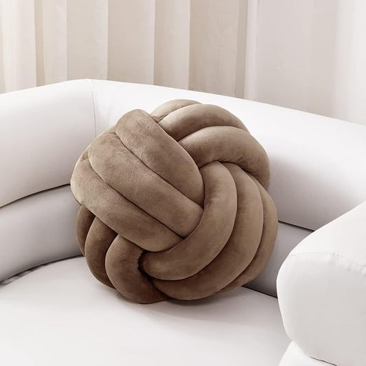 Sioloc Soft Knot Ball Pillows,Round Throw Pillow Cushion Home Decoration Plush Pillow,Throw Knotted Pillow Handmade Round Plush Pillow（10.6inches,Brown）