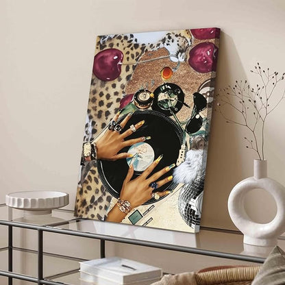 Fashion Cheetah Wall Art Set of 3 Leopard Wall Decor Pictures Lucky 8 Ball Poster Canvas Painting Prints Dark Red Cheetah Artwork for Bedroom Living Room Framed 16x24 inch