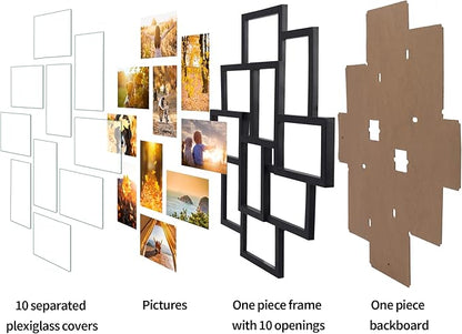 QUTREY 2 Pack 10 Opening 4x6 Collage Picture Frames Set for Wall Decor, Multiple Picture Frames Displays 4 by 6 Inch Photos，Black 4x6 Frames for Family Office Christimas Mother's Day