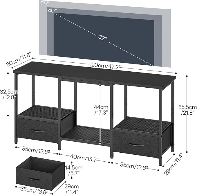 HOOBRO LED TV Stand with Storage, LED Entertainment Center with Open Shelves and Drawer, Fits TVs up to 55", Television Stand for Living Room, Bedroom, Black BB123DDS01G1