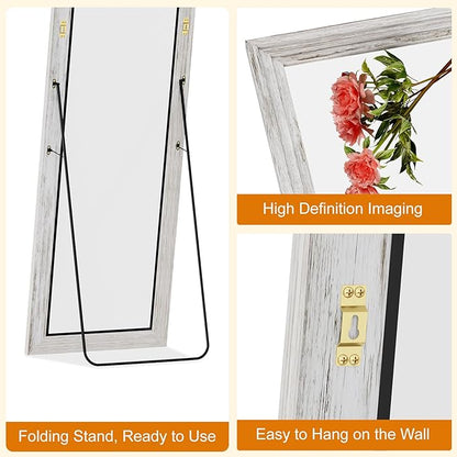 ZHUNFA Full Length Mirror,65x22 Inch Full Length Mirror Wall Mounted,Vertical Hanging,Leaning Standing for Bedroom,Living Room,Rectangular Wooden Frame,Wood White Color.