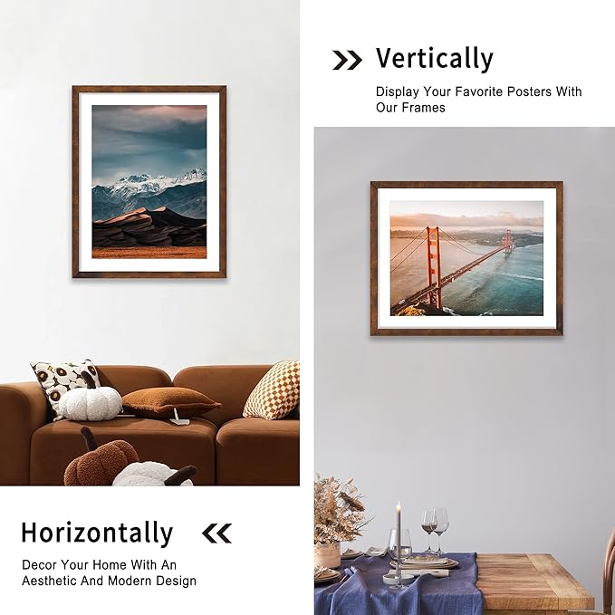 iRahmen 22x28 Poster Frame with 18x24 Mat - Plexiglass Wooden Picture Frames for Photo Wall Gallery Mounting (Dark Brown, Set of 2)