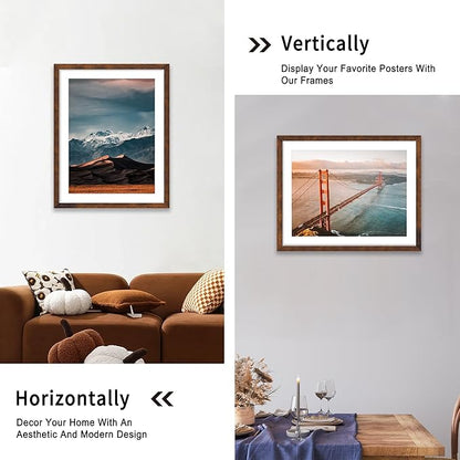 iRahmen 22x28 Poster Frame with 18x24 Mat - Plexiglass Wooden Picture Frames for Photo Wall Gallery Mounting (Dark Brown, Set of 2)