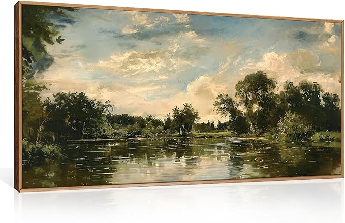 Aryroi Vintage Landscape Framed Canvas Wall Art Set,Rustic Natural Green Trees and Lake Wall Decor,Classic Nature Scenic French Country Forest Artwork for Living Room,Bedroom,Farmhouse-40 x20 x1