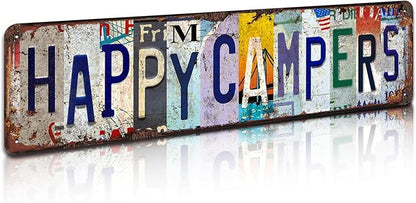 Happy Campers Vintage Metal Tin Sign - Rustic Camping Wall Art for Cabin, RV, Outdoor, Farmhouse Décor - 4x16 Inch