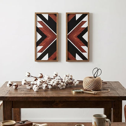 flangairy Southwestern Aztec Wall Decor Native American Wood Wall Art Boho Framed Navajo Tribal Western Modern Boho For Home Living Room Bedroom Bohemian Geometric Frames Hanging Decorations