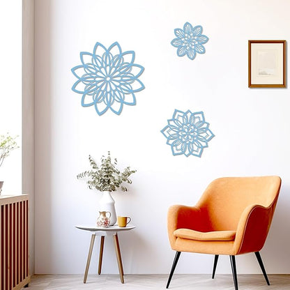Zzbakress 3 Pieces Metal Flowers Wall Decor, Black Wall Decors Metal, Flower Art Wall Decor Farmhouse Wall Decorations Multiple Flowers Hanging Decor for Bathroom Living Room Home Kitchen Garden Office (Blue Elegant)