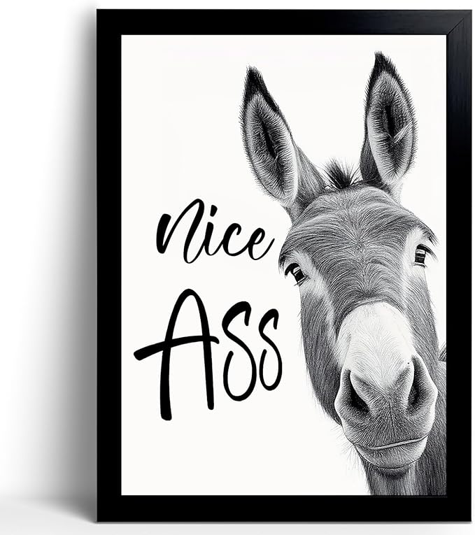 calmart Bathroom Wall Art - Donkey Art Print, Funny Bathroom Decor, Waterproof Canvas Print, 12x16inch