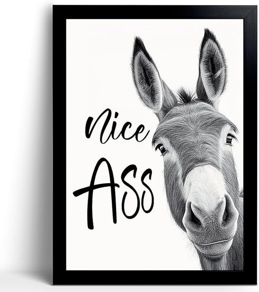 calmart Bathroom Wall Art - Donkey Art Print, Funny Bathroom Decor, Waterproof Canvas Print, 12x16inch