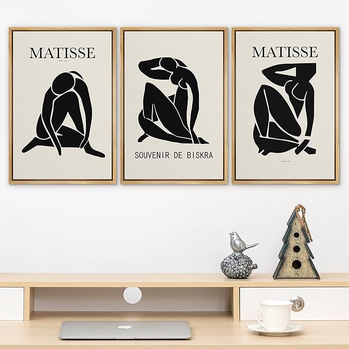 SIGNLEADER Framed Canvas Print Wall Art Set Duotone Matisse Nude Dancer Portrait Trio Abstract Shapes Illustrations Modern Art Boho Decorative for Living Room, Bedroom, Office - 24"x36"x3 NATURAL