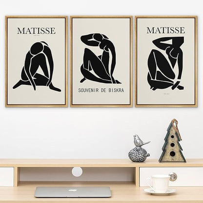 SIGNLEADER Framed Canvas Print Wall Art Set Duotone Matisse Nude Dancer Portrait Trio Abstract Shapes Illustrations Modern Art Boho Decorative for Living Room, Bedroom, Office - 16"x24"x3 NATURAL
