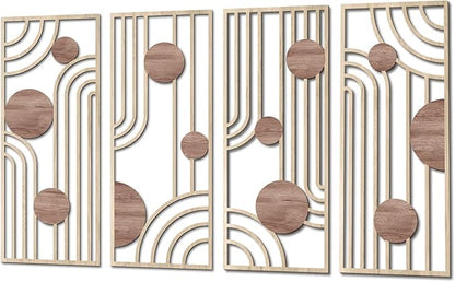 COLOR VALLEYART Set of 3 Modern Wood Wall Art Panels, Boho Geometric Design, 11.4 x 7 inches, Indoor Decor for Living Room, Office (6.2L''x15.7W''*4Pcs)