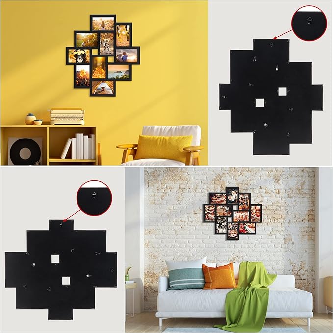QUTREY 2 Pack 10 Opening 4x6 Collage Picture Frames Set for Wall Decor, Multiple Picture Frames Displays 4 by 6 Inch Photos，Black 4x6 Frames for Family Office Christimas Mother's Day