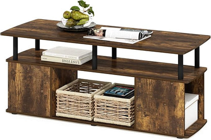 Furinno JAYA TV Stand for TVs up to 50 Inch with Open Storage, Amber Pine/Black
