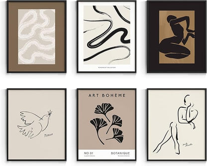 Habseligkeit Brown Master Posters for Room Aesthetic, Minimalist Abstract Wall Poster, Retro Room Decor Aesthetic Vintage Prints for Wall Decor Unframed, 8x10in, Set of 6