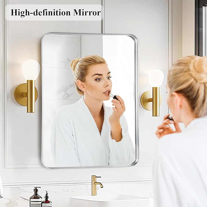 Fabuday Bathroom Mirror - 24x30 Inch Over Sink Silver Wall Mirrors for Bathroom, Rectangle Vanity Mirror for Bedroom, Living Room, Entryway, Horizontal or Vertical Hanging