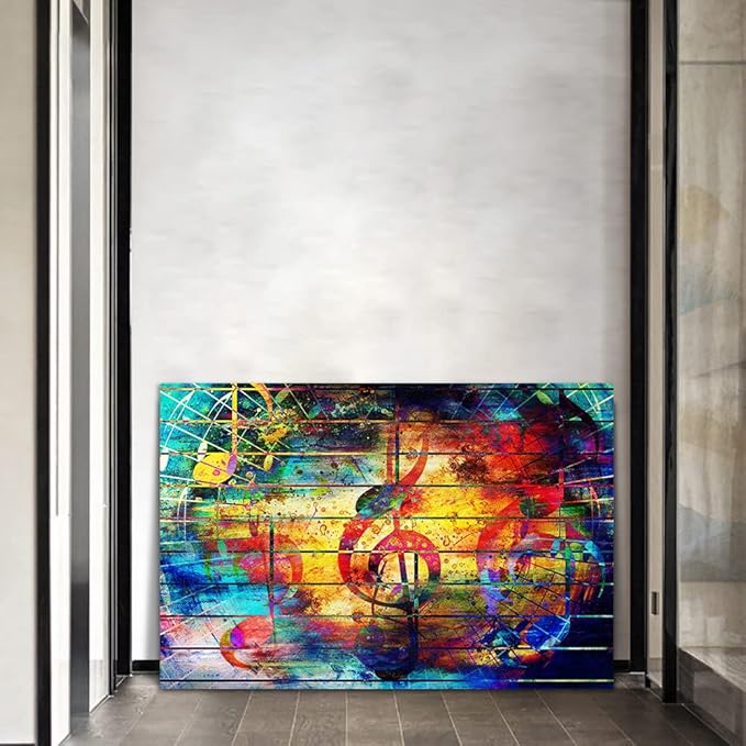 Yatsen Bridge - Street Art Style Wall Art Colorful Graffiti Melody Violin Note Picture Print Frame Modern Wall Decor Artwork for Music Room KTV Karaoke Music Painting Ready to Hang - 44x28 inch