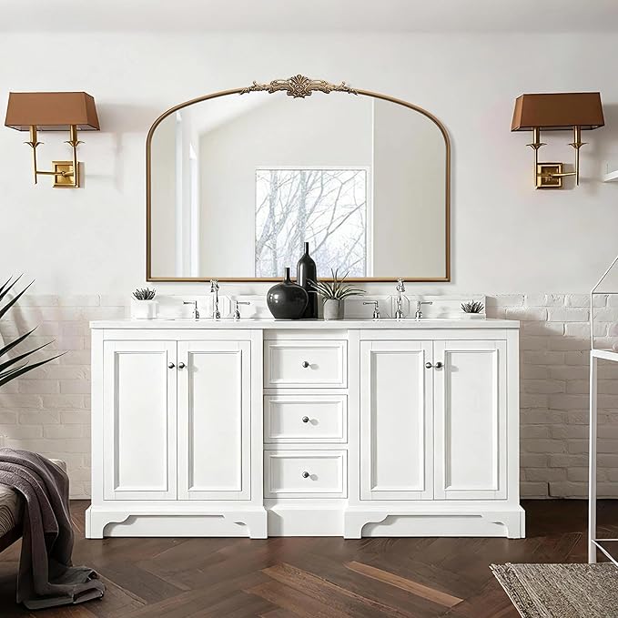 Besdomus Vintage Arched Gold Mirror: 48"x33" French Oversize Gold Antique Vanity Decorative Mirror - Baroque Traditional Ornate for Entryway/Fireplace/Bathroom - Home Decor for Fashion-Conscious
