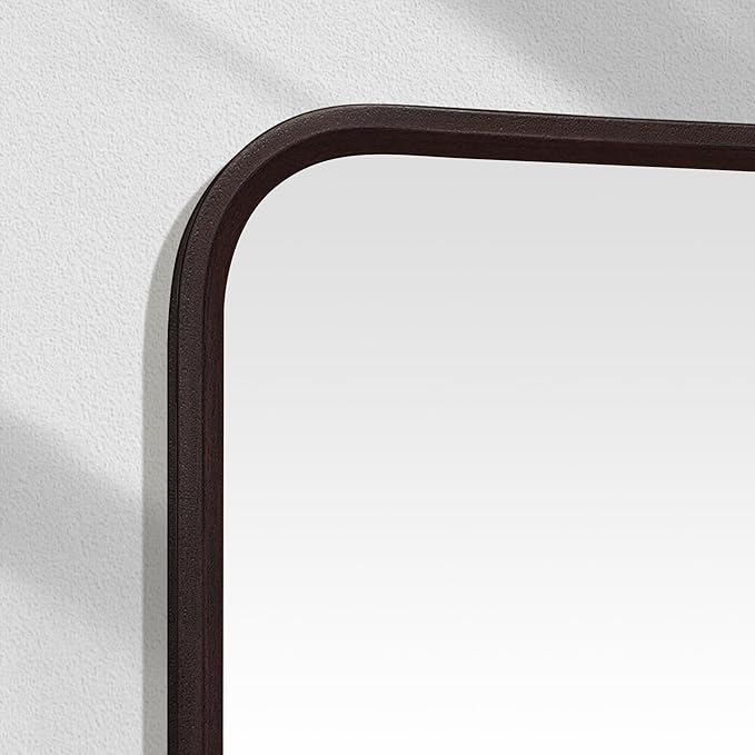 Bathroom Mirror for Wall,Wood Rectangle 30 x 40 inch Hanging Vatiny Tempered Dark Walnut Mirrors with Rounded Corner for Living Room,Bedroom,Entryway