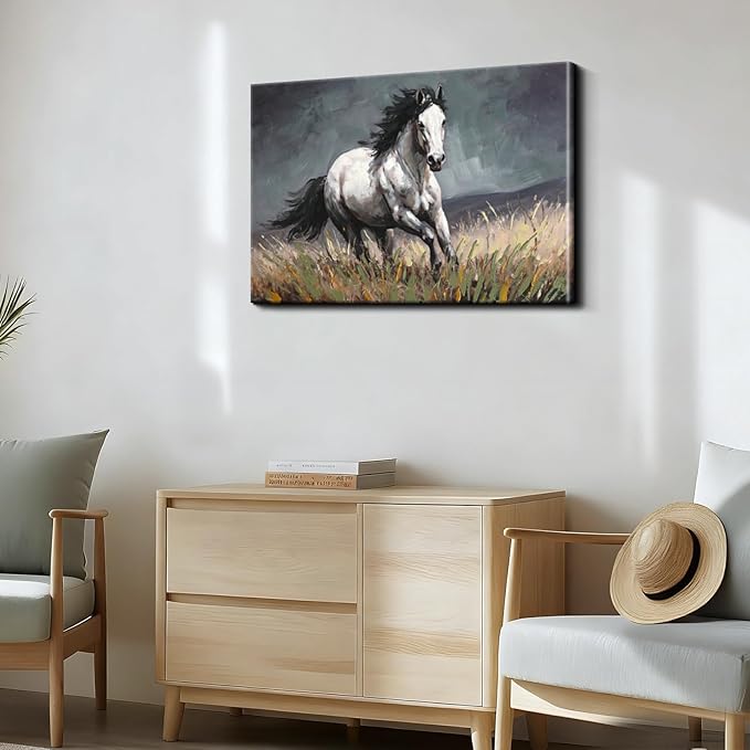 DRLWGTY Dynamic Horse Canvas Wall Art,Galloping Horses with Hand-Painted Detail Highlights Modern Painting for Living Room,Ready to Hang
