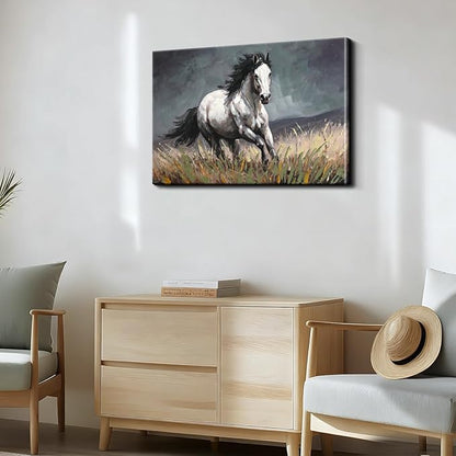 DRLWGTY Dynamic Horse Canvas Wall Art,Galloping Horses with Hand-Painted Detail Highlights Modern Painting for Living Room,Ready to Hang