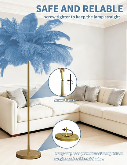 Feather Floor Lamp,Fluffy Ostrich Feather Floor Lamp for Bedroom,3 Color Temperatures Led Corner Modern Floor Lamps for Living Room Christmas Home Decor House Warming Gifts,63″ Height (Light Blue)