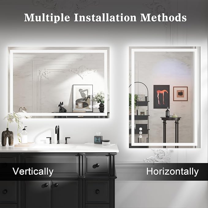 WTTY LED Bathroom Mirror 40"x36" with Back and Front Light,Modern LED Mirror for Bathroom,Stepless Dimmable Lighted Bathroom Vanity Mirror with Anti-Fog,Memory Function,Shatter-Proof