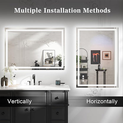 WTTY LED Bathroom Mirror 40"x36" with Back and Front Light,Modern LED Mirror for Bathroom,Stepless Dimmable Lighted Bathroom Vanity Mirror with Anti-Fog,Memory Function,Shatter-Proof