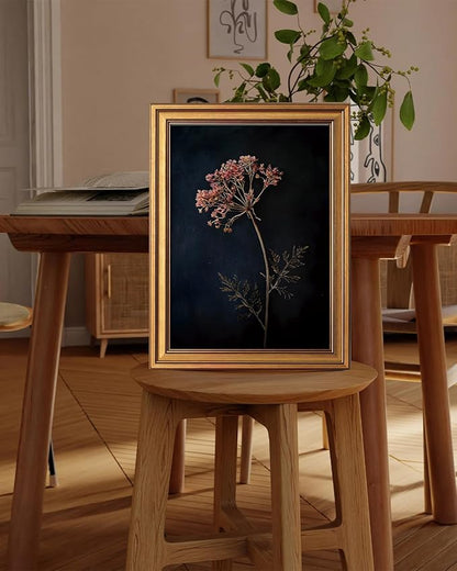 Bzstyleart Vintage Wall Art Decor for Living Room, Gold Framed Canvas Wall Art Home Decor Aesthetic Wild Carrot Flower Vintage Botanical Flower Prints, Canvas Picture Print Artwork, 12 x 16 Inch
