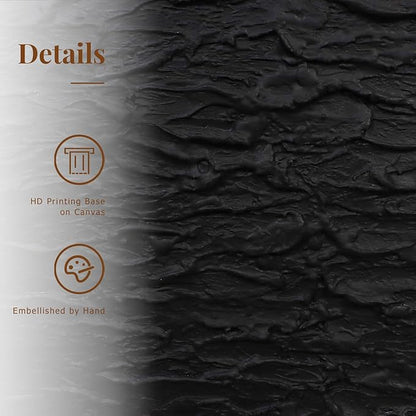 Zessonic Hand-Painted Thick Textured 3D Abstract Wall Art Large Black Texture Minimalist Wall Art - 3D Contemporary Dimensional Home Office Living Room Modern Wall Decor Framed - 24"x36"