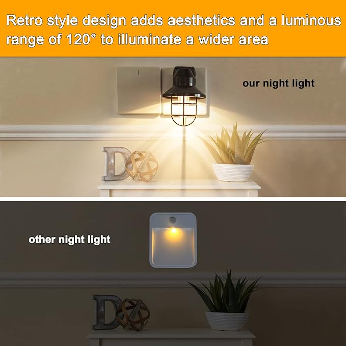 Night Lights Plug into Wall: ETL Night Lights 6 Pack with Dusk to Dawn - Vintage Rustick Farmhouse Night Light 2700K for Kitchen, Hallway, Bedroom, Bathroom Decor