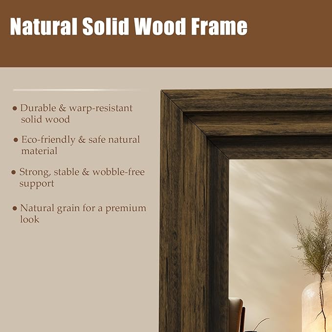 Full Length Mirror 71"x30", Large Solid Wood Frame Floor Mirror, Leaning Floor Mirror, Stable Frame, Shatterproof Glass, Modern Classic Style for Bedroom, Living Room, Entryway