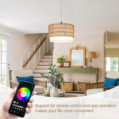 ZSLAIFU Hanging Lamp Plug in Pendant Light, 15FT Hanging Lights with Plug in Cord, Hanging Light with Smart RGBCCT Bulb and Remote, Hanging Lamps for Bedroom, Living Room, Kitchen, Farmhouse