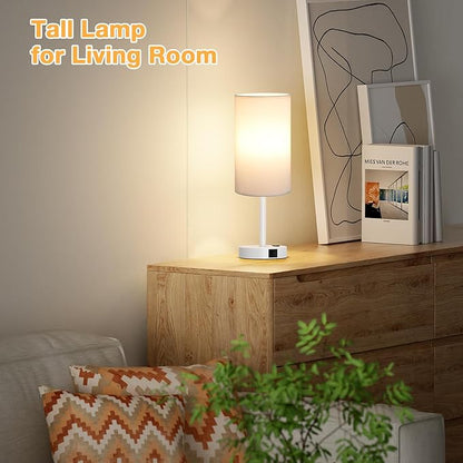 Dicoool Touch Bedside Table Lamp with USB - 3 Way Dimmable White Lamp for Bedroom Nightstand, Desk Lamp with Charging Station for Dorm, Office, Kids Room, Living Room