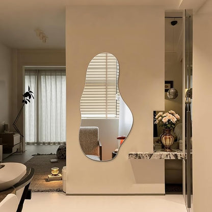 Niccy 48"×24" Frameless Cloud Full Length Mirrors, Long Wall-Mounted Mirror for Living Room, Large Full Body Mirror, Explosion-Proof Tall Hanging-Mirror for Bathroom Bedroom Entryway Decor