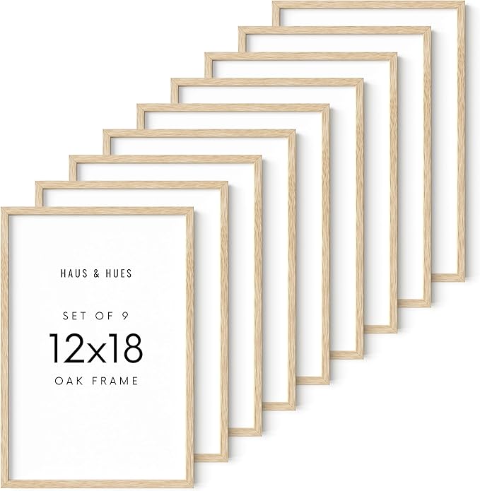 HAUS AND HUES Beige Oak Wood 16x20 Picture Frame - Modern Wood Wall Art Display - Lightweight 16x20 Frame for Art Prints, Photos, Posters - Ready-to-Hang Vertically & Horizontally (Set of 9)