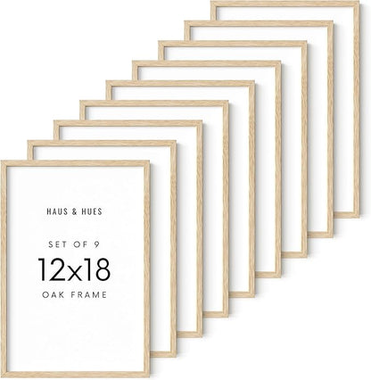 HAUS AND HUES Beige Oak Wood 16x20 Picture Frame - Modern Wood Wall Art Display - Lightweight 16x20 Frame for Art Prints, Photos, Posters - Ready-to-Hang Vertically & Horizontally (Set of 9)