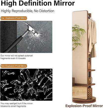WoodsWhisper Full Length Mirror Coat Rack Solid Wood Floor Mirror 70"x16" Full Length Mirror with Stand Long Mirrors for Bedroom,Living Room (Walnut, 70" L x 16" W)